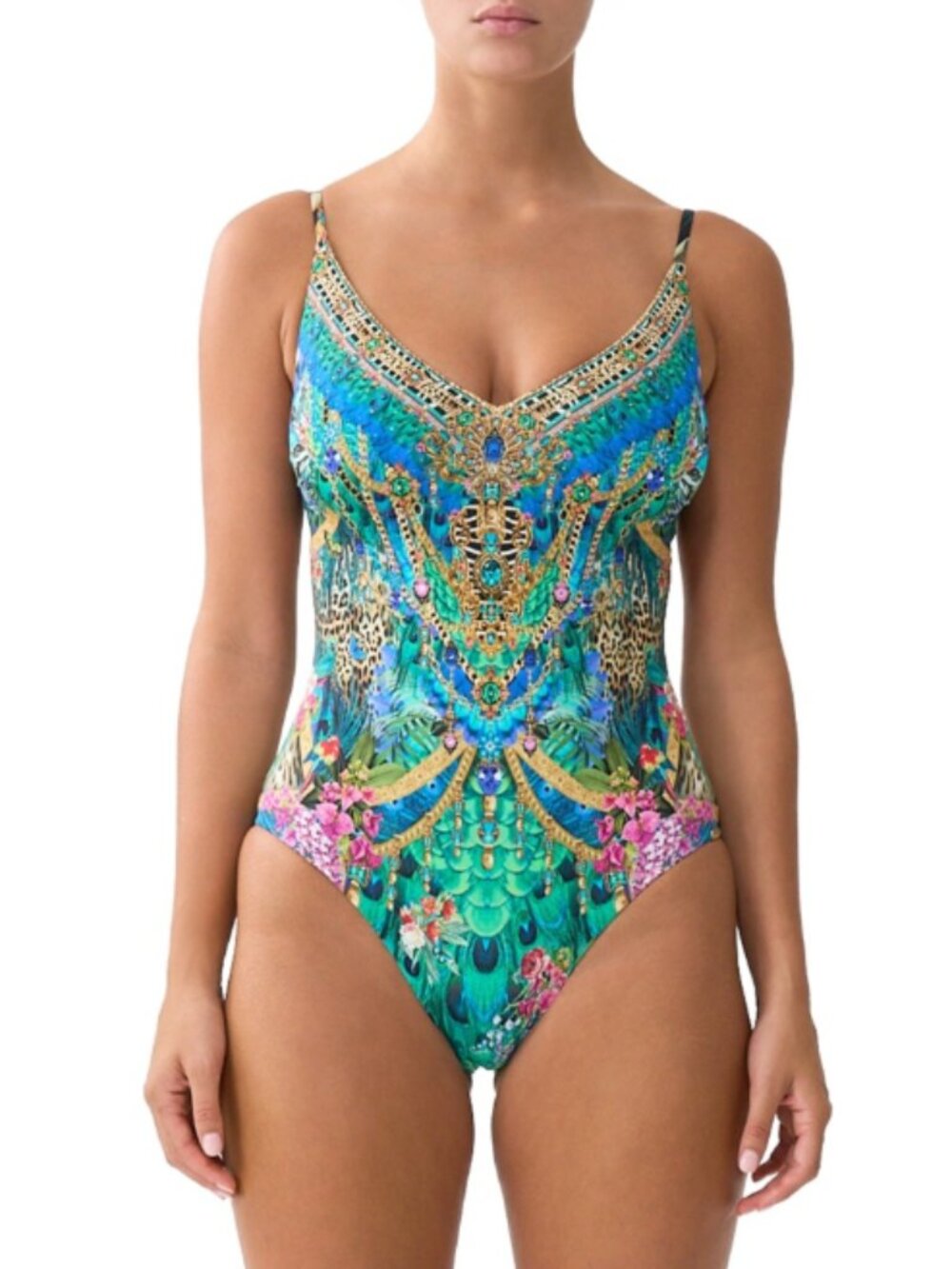 Camilla Women's V Neck Underwire One Piece Swimsuit Multi Size L (E cup) 12984